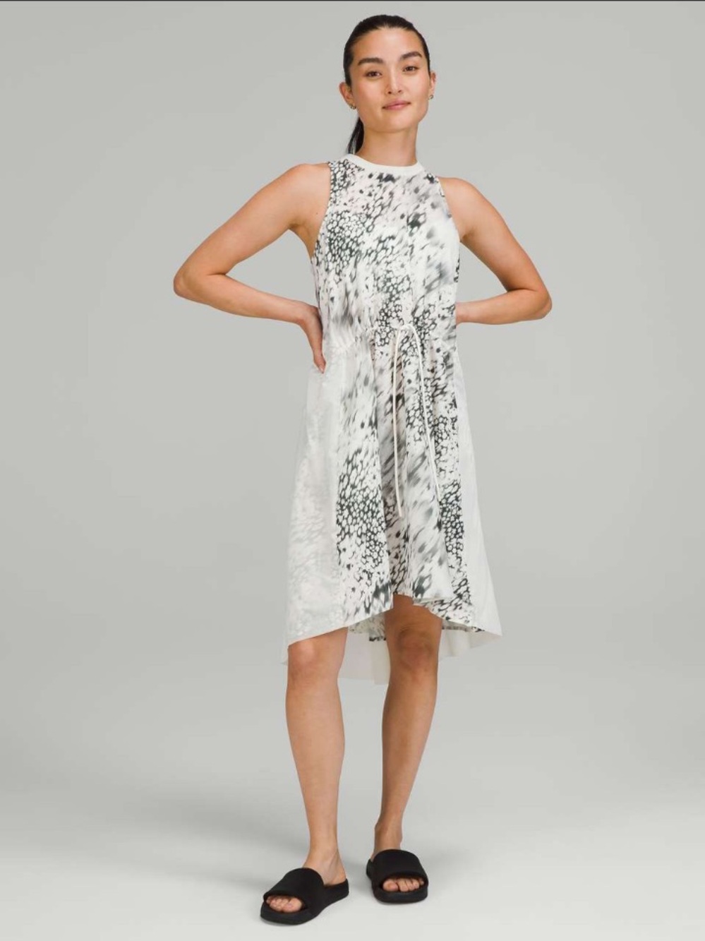 Lululemon Mesh Overlay High-Neck
Dress Drawstring Waist Flowy Casual White Black